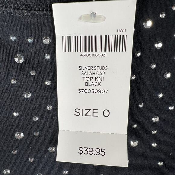 Chico's Silver Studded T-Shirt Size 0/Small Black Cap Sleeve Whimsigoth NEW! - Picture 3 of 8